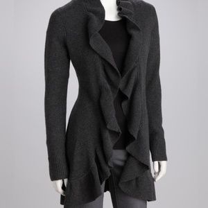 Forte Cashmere Open Front Ruffled Cardigan